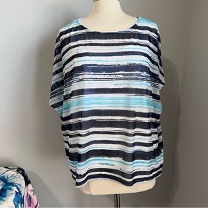 Zenergy by Chico's 2 (L/12) Lea Layered Two Piece Striped Two-In-One Top